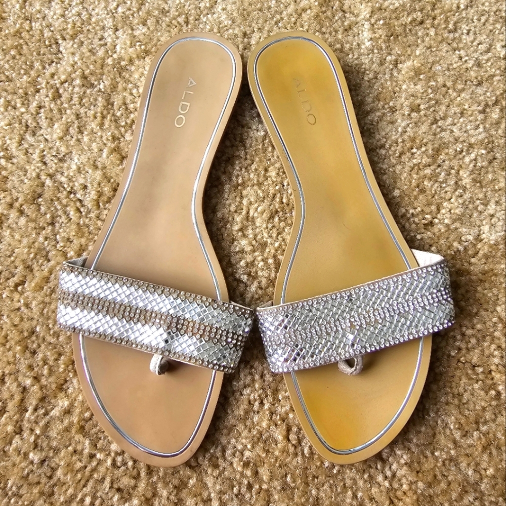 ALDO CADILINNA Embellished Sandals Silver Size 6.5
